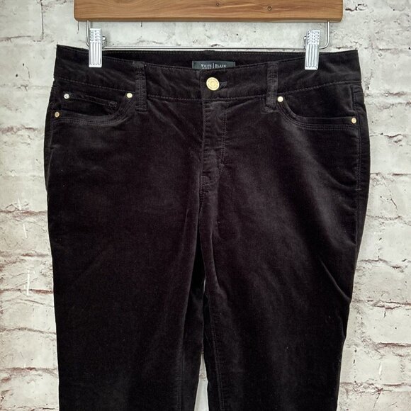 WHBM Black Velvet Skinny Jeans Stretch Gold Ankle Zippers Womens Size 4 Reg - Picture 2 of 5